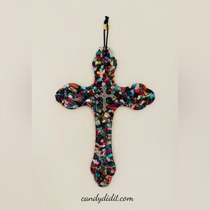 New Handmade Colorful Mosaic Gemstone Cross Wall Hanging